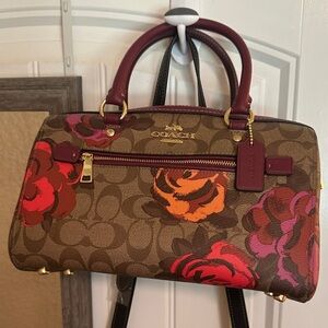 Coach Brown purse with Red and Orange Floral Design